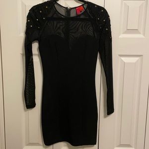 Black dress, sheer long sleeve.